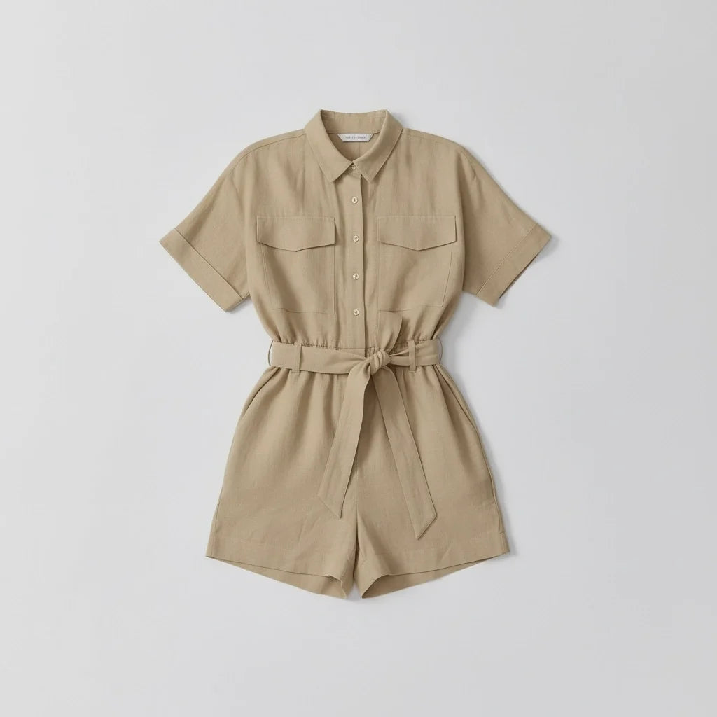 Women's Utility Shirt Playsuit with Tie Waist