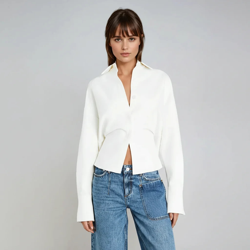 Boxy Cropped Button-Down Shirt