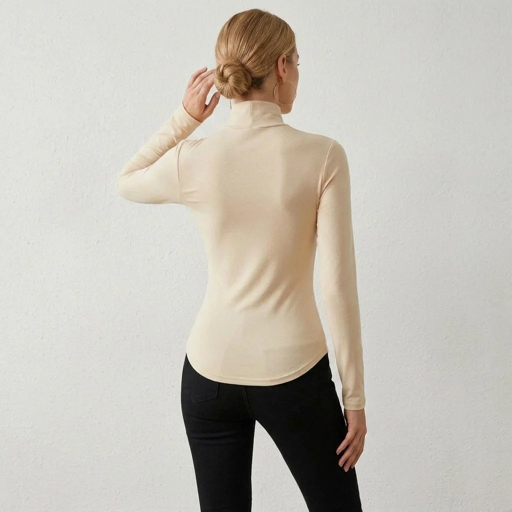 Crossover Draped Long Sleeve Top with Mock Neck