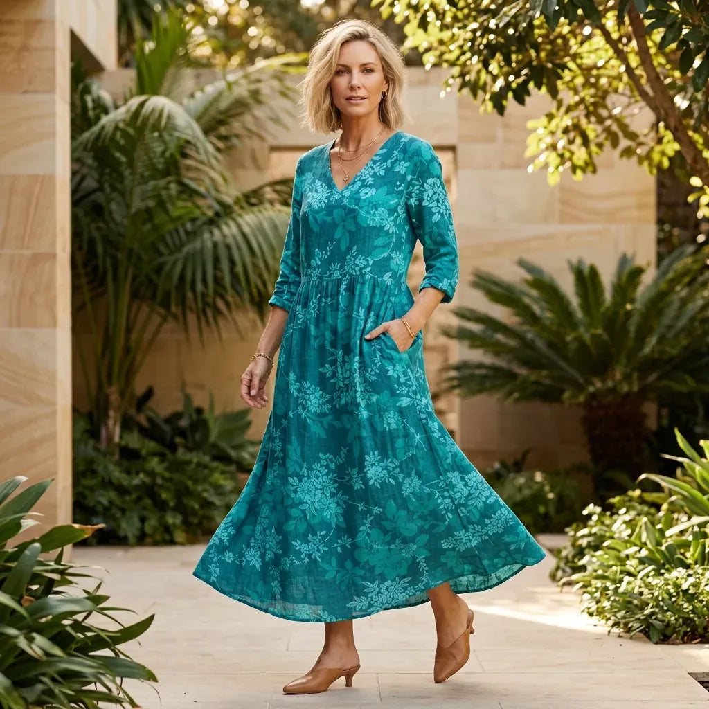 Floral Flowy Midi Dress with Pockets