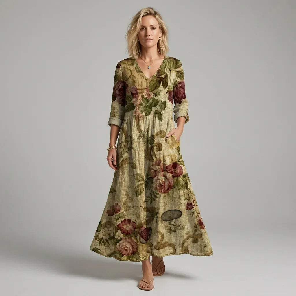 Floral Flowy Midi Dress with Pockets