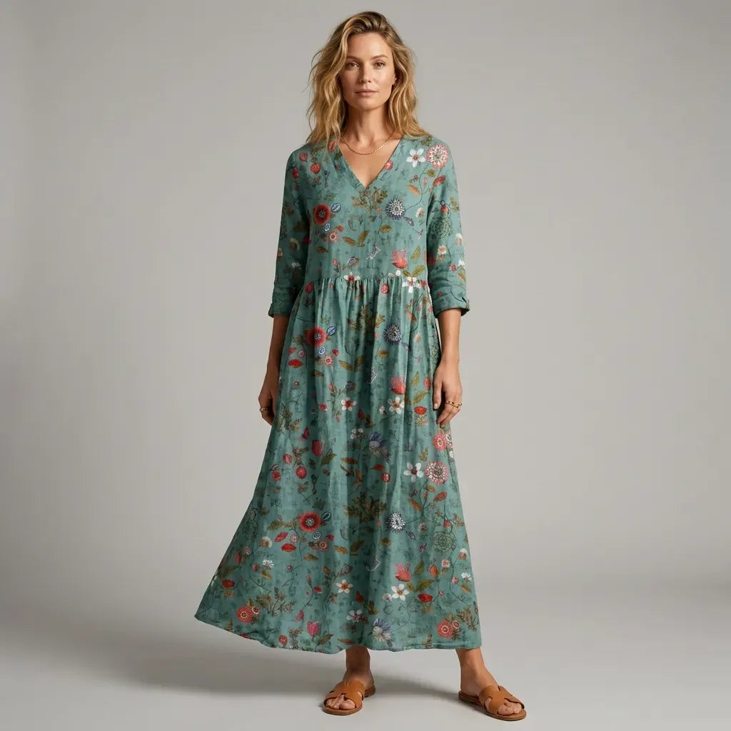 Floral Flowy Midi Dress with Pockets