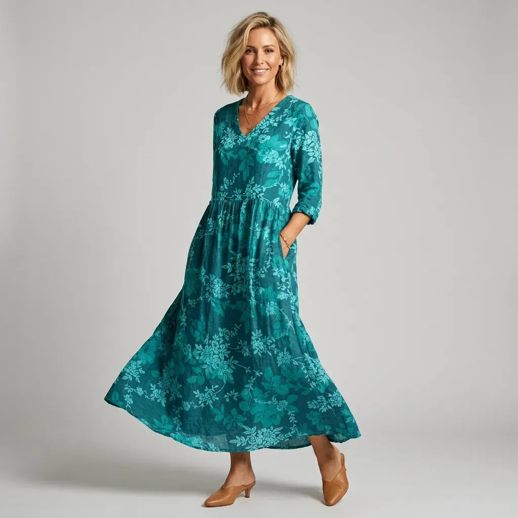 Floral Flowy Midi Dress with Pockets