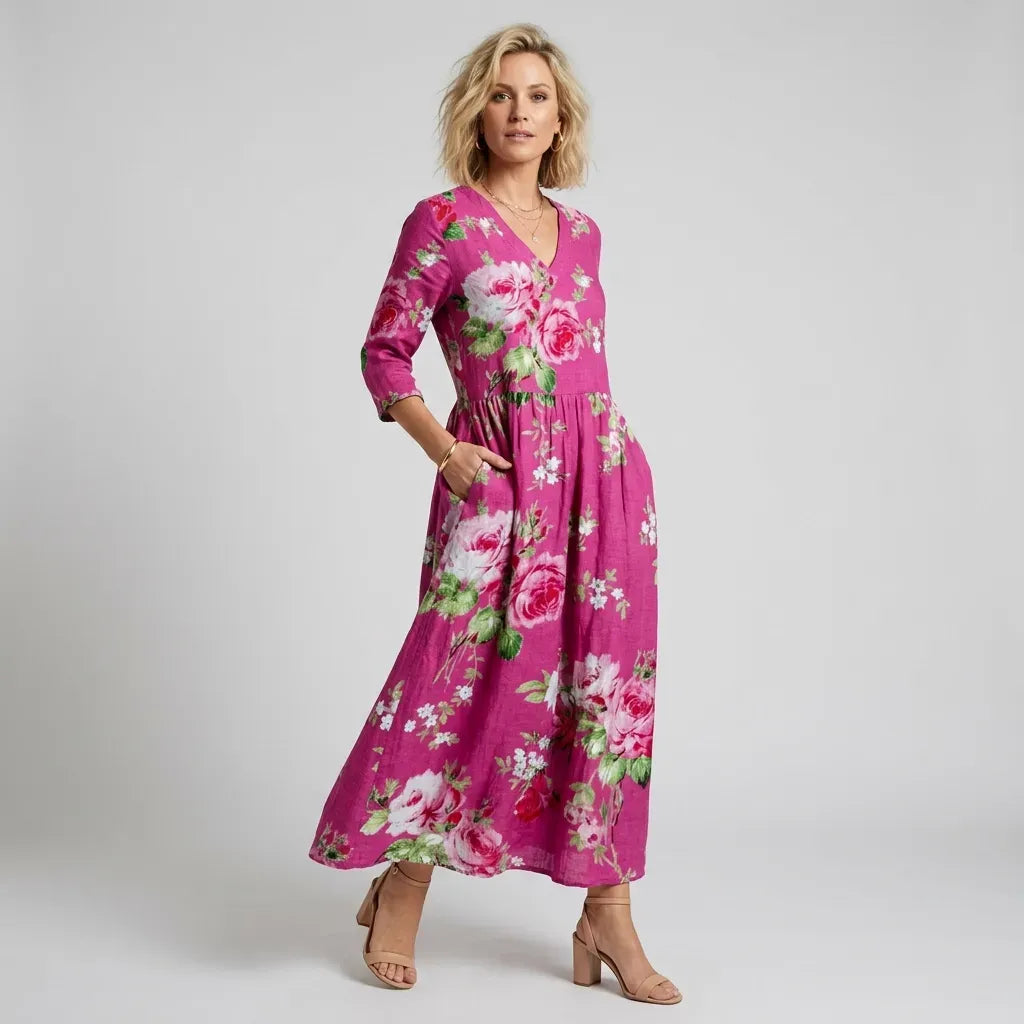 Floral Flowy Midi Dress with Pockets