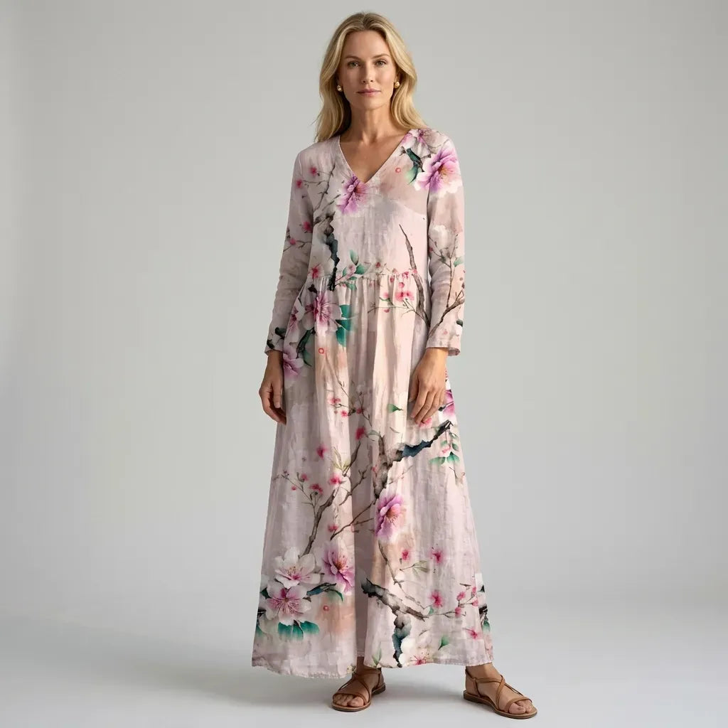 Floral Flowy Midi Dress with Pockets