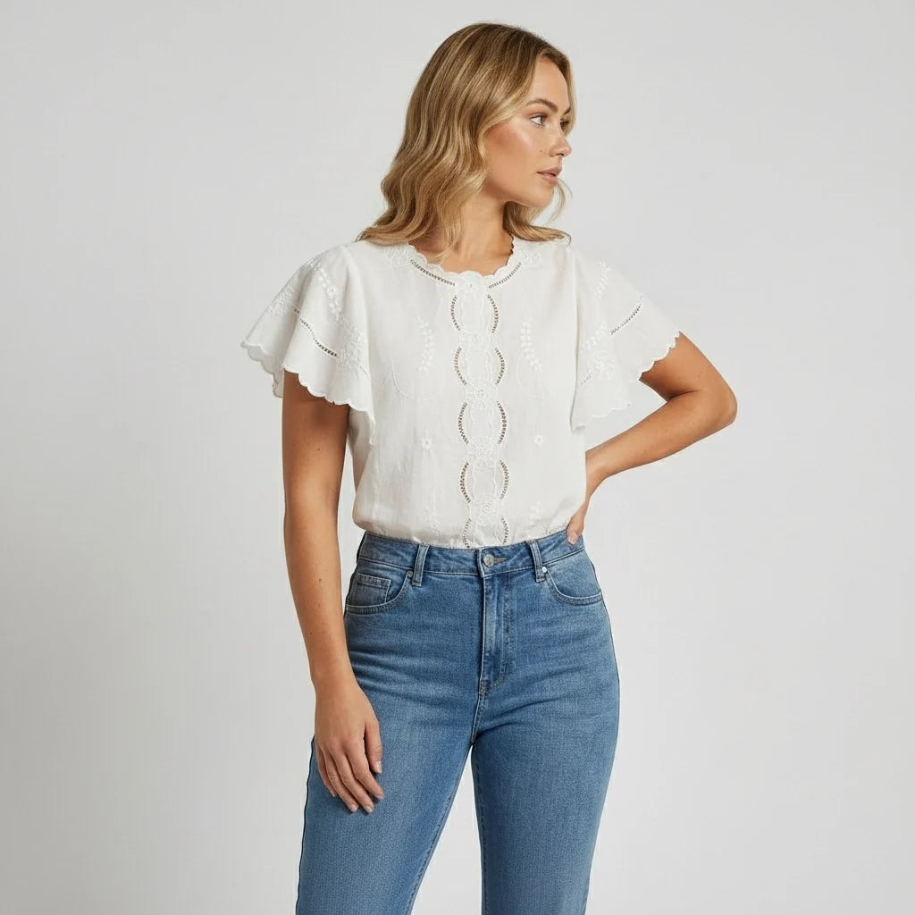 Relaxed Fit Broderie Blouse