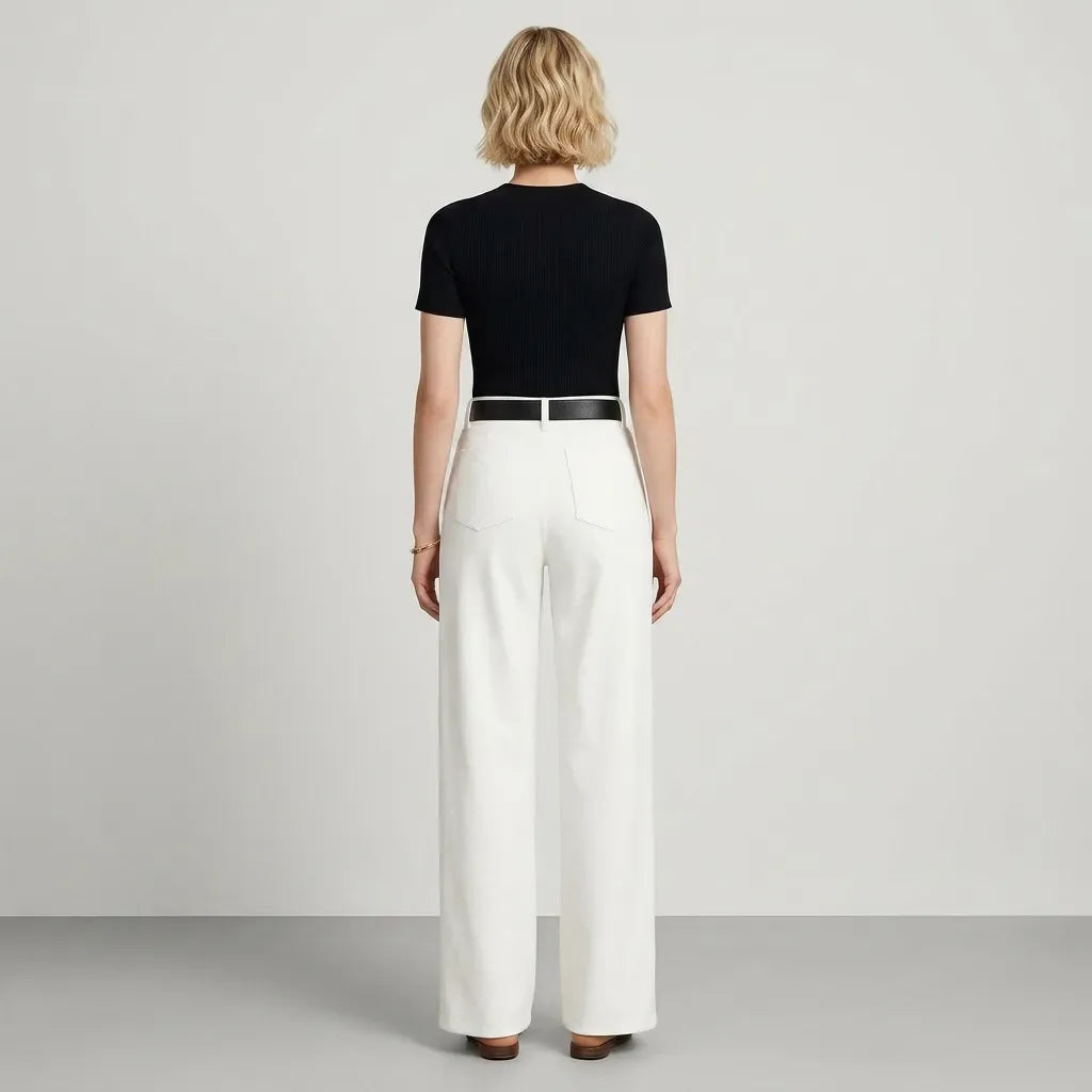 High Waisted Pleated Wide Leg Trousers with Pockets