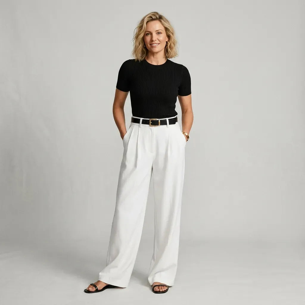 High Waisted Pleated Wide Leg Trousers with Pockets