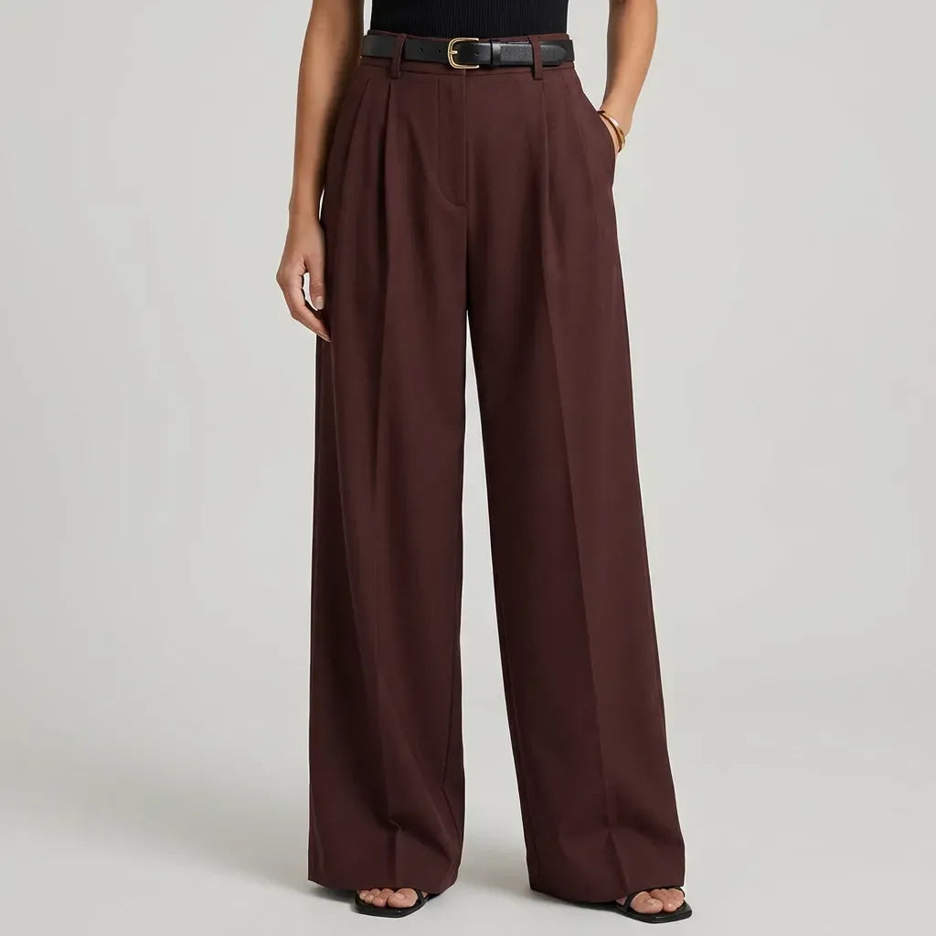 High Waisted Pleated Wide Leg Trousers with Pockets