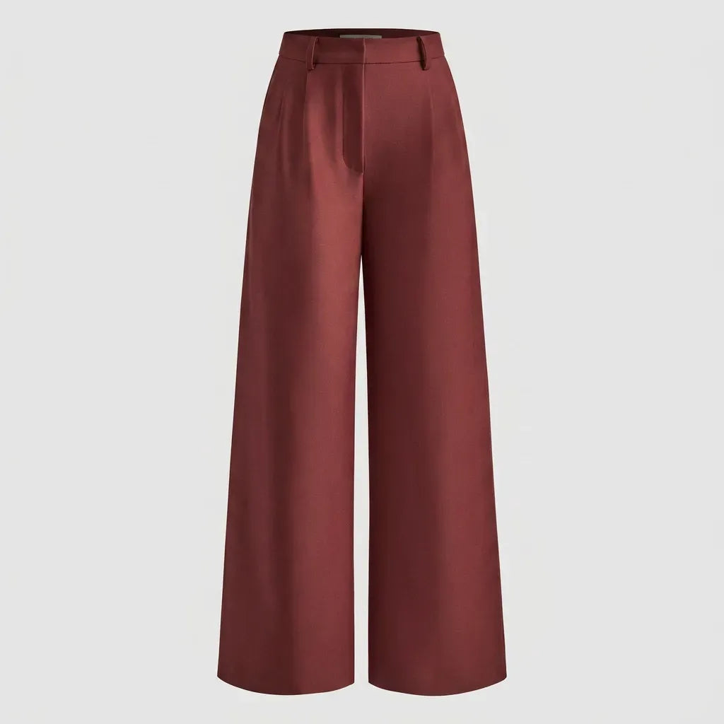 High Waisted Pleated Wide Leg Trousers with Pockets