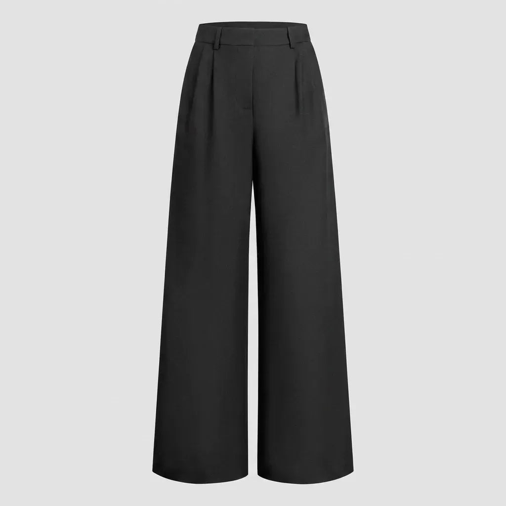 High Waisted Pleated Wide Leg Trousers with Pockets