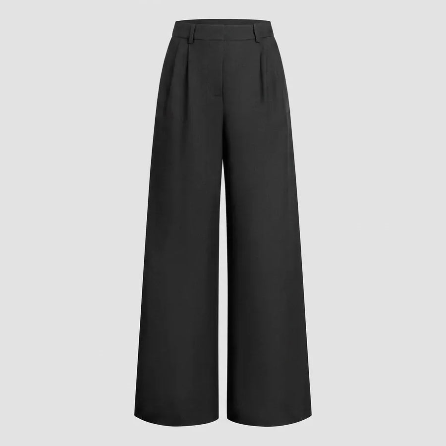 High Waisted Pleated Wide Leg Trousers with Pockets