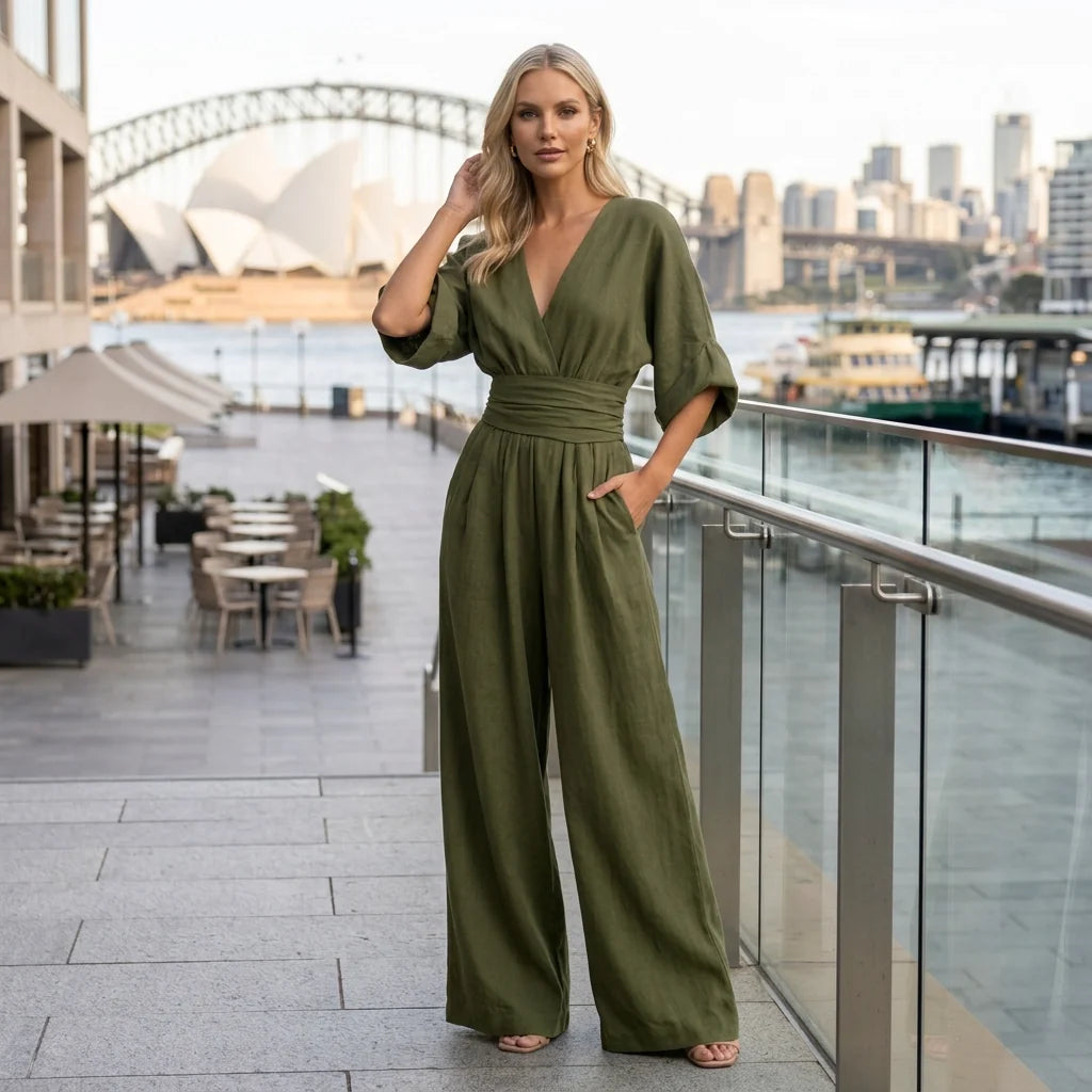 Linen Wide Leg Wrap Jumpsuit