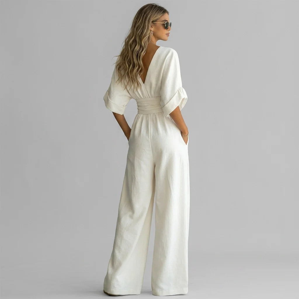 Linen Wide Leg Wrap Jumpsuit
