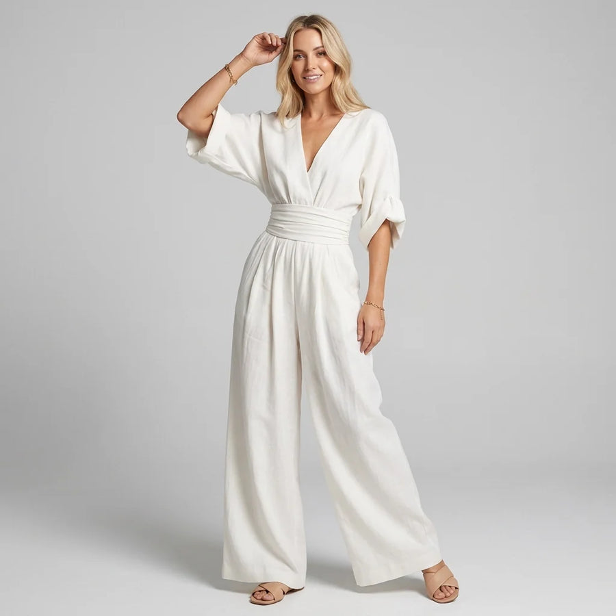 Linen Wide Leg Wrap Jumpsuit