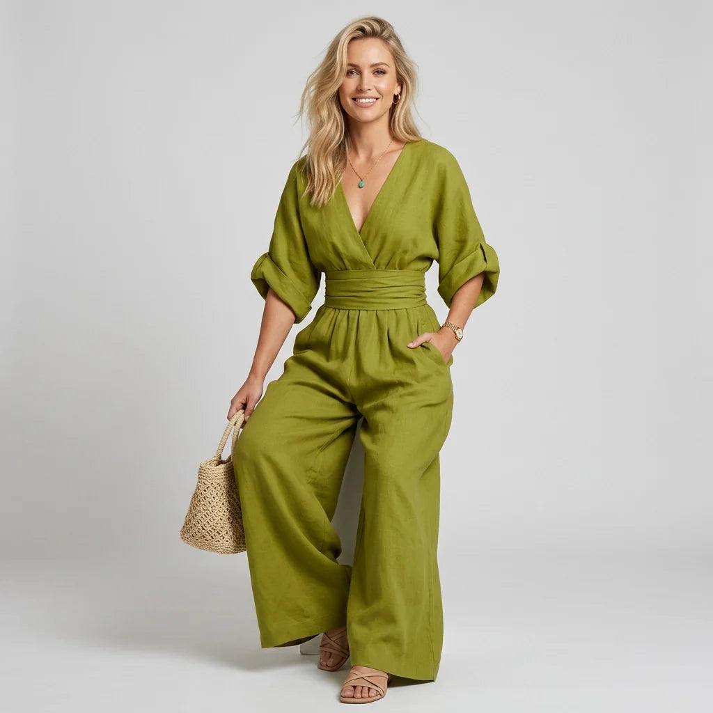 Linen Wide Leg Wrap Jumpsuit