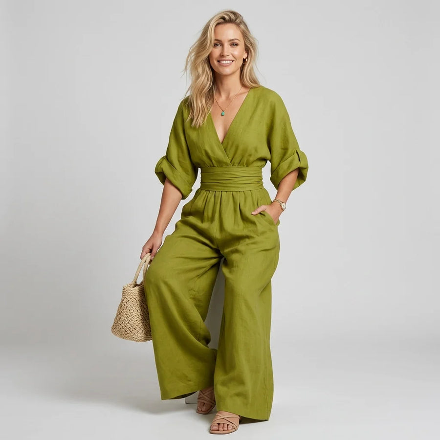 Linen Wide Leg Wrap Jumpsuit