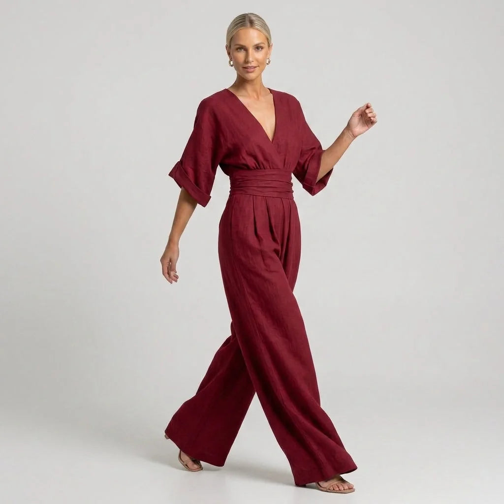 Linen Wide Leg Wrap Jumpsuit