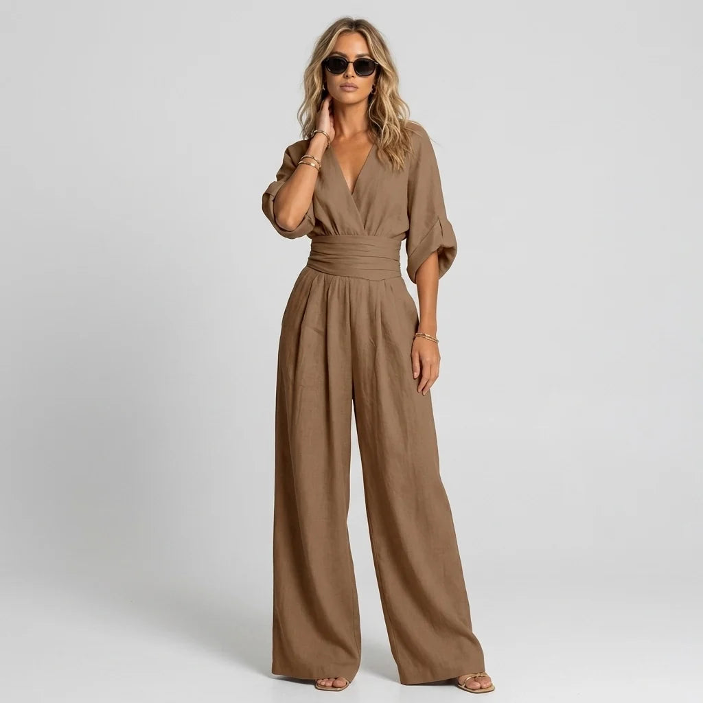 Linen Wide Leg Wrap Jumpsuit