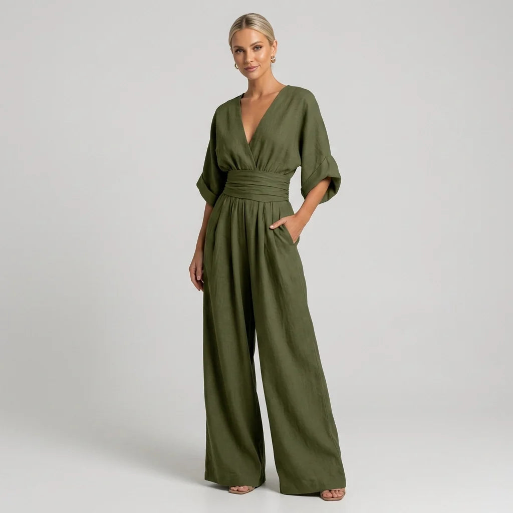 Linen Wide Leg Wrap Jumpsuit