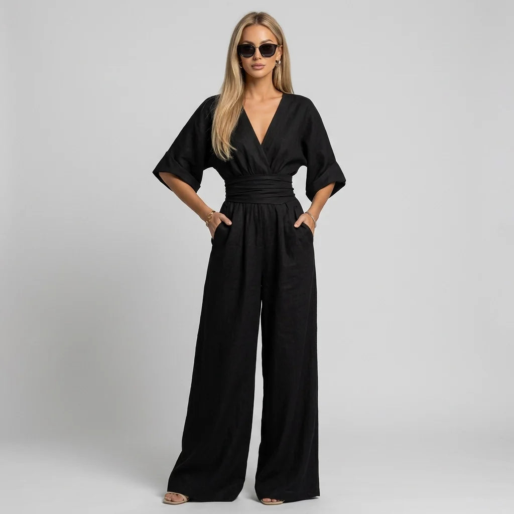 Linen Wide Leg Wrap Jumpsuit