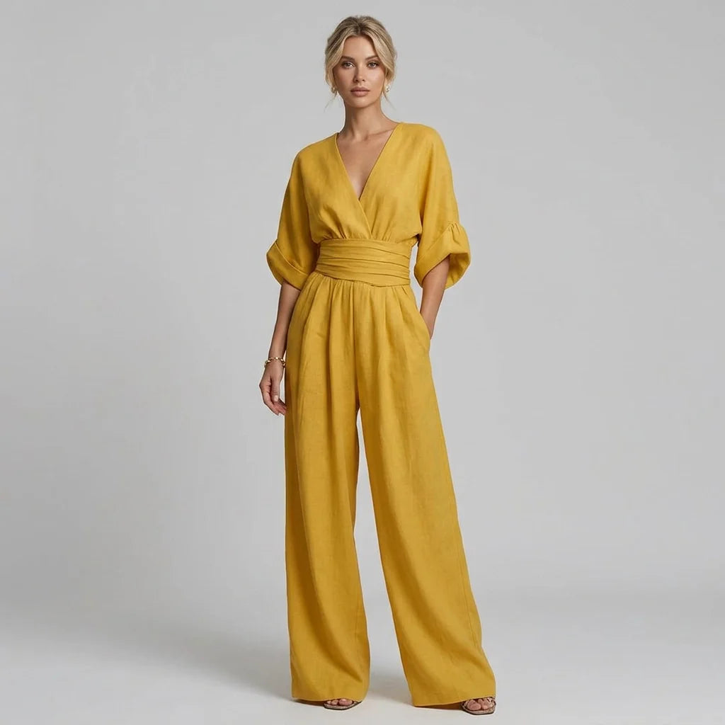 Linen Wide Leg Wrap Jumpsuit