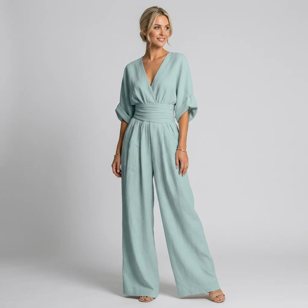 Linen Wide Leg Wrap Jumpsuit
