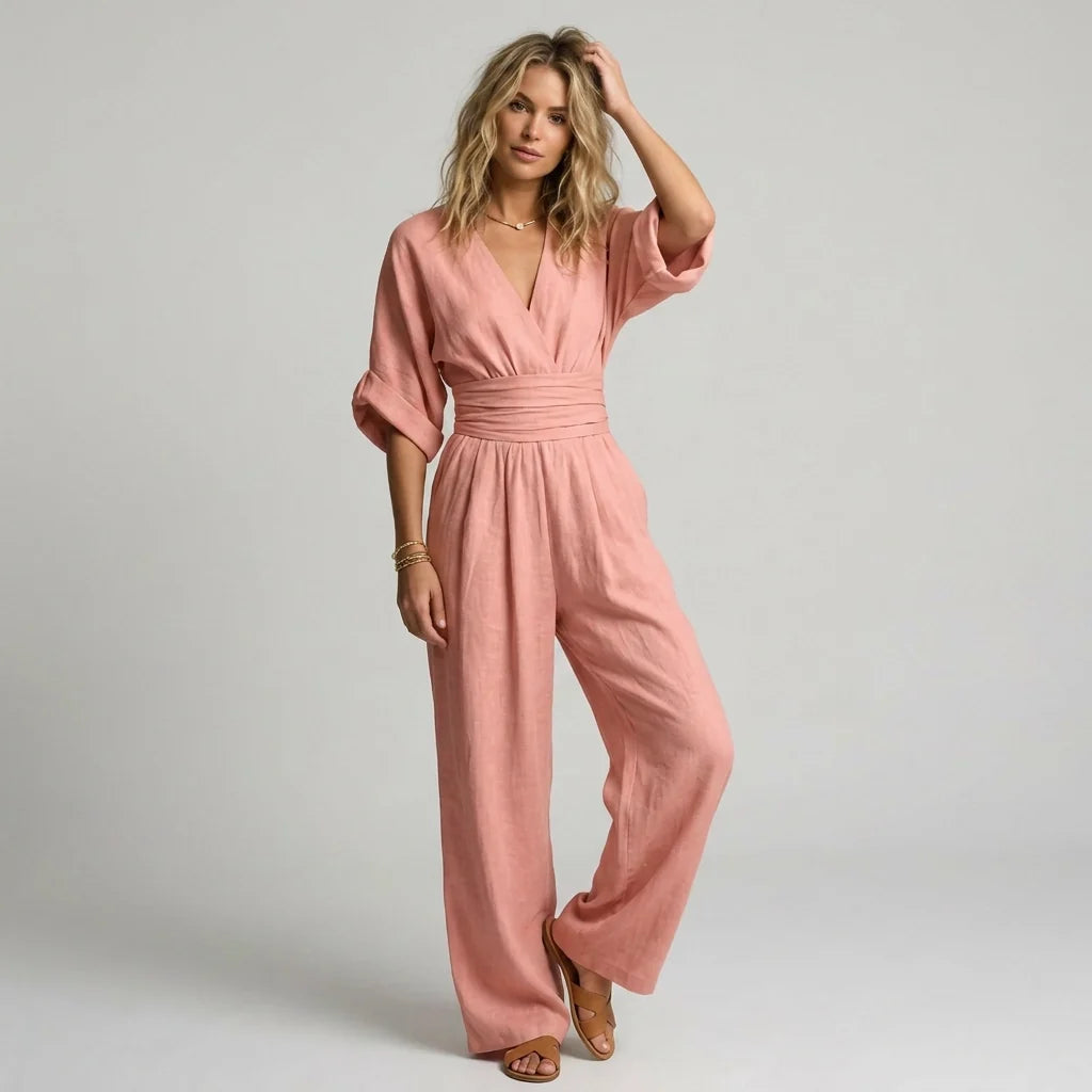 Linen Wide Leg Wrap Jumpsuit