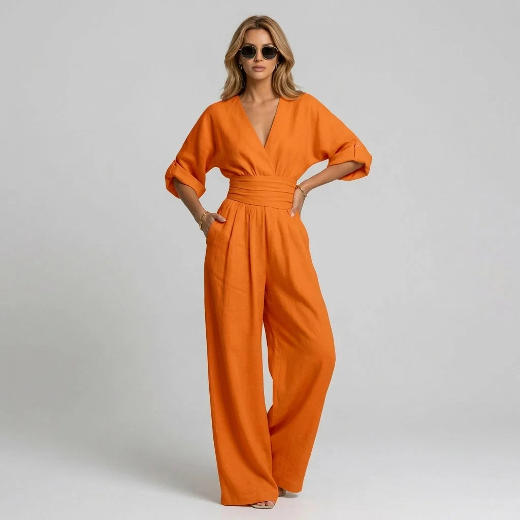 Linen Wide Leg Wrap Jumpsuit