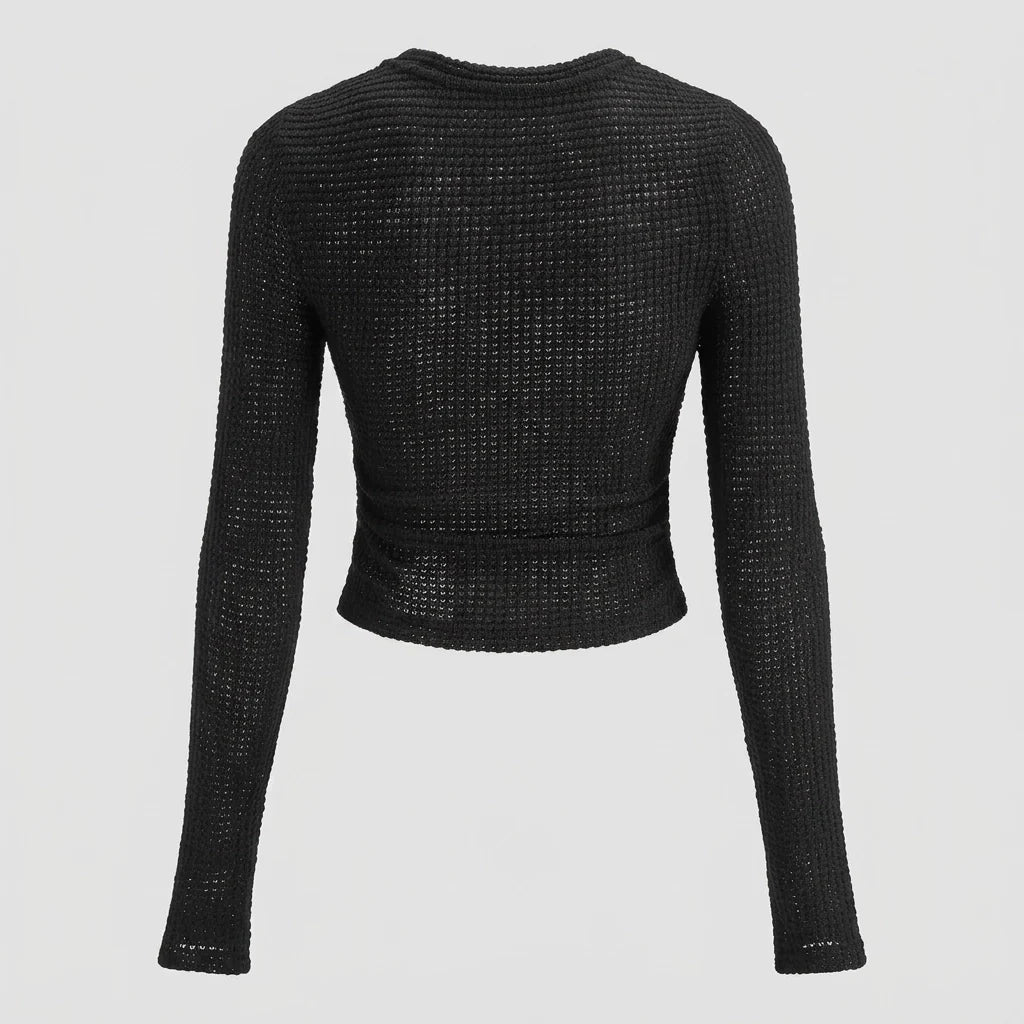 Long Sleeve Cropped Top in Waffle Knit