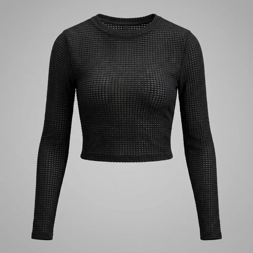 Long Sleeve Cropped Top in Waffle Knit