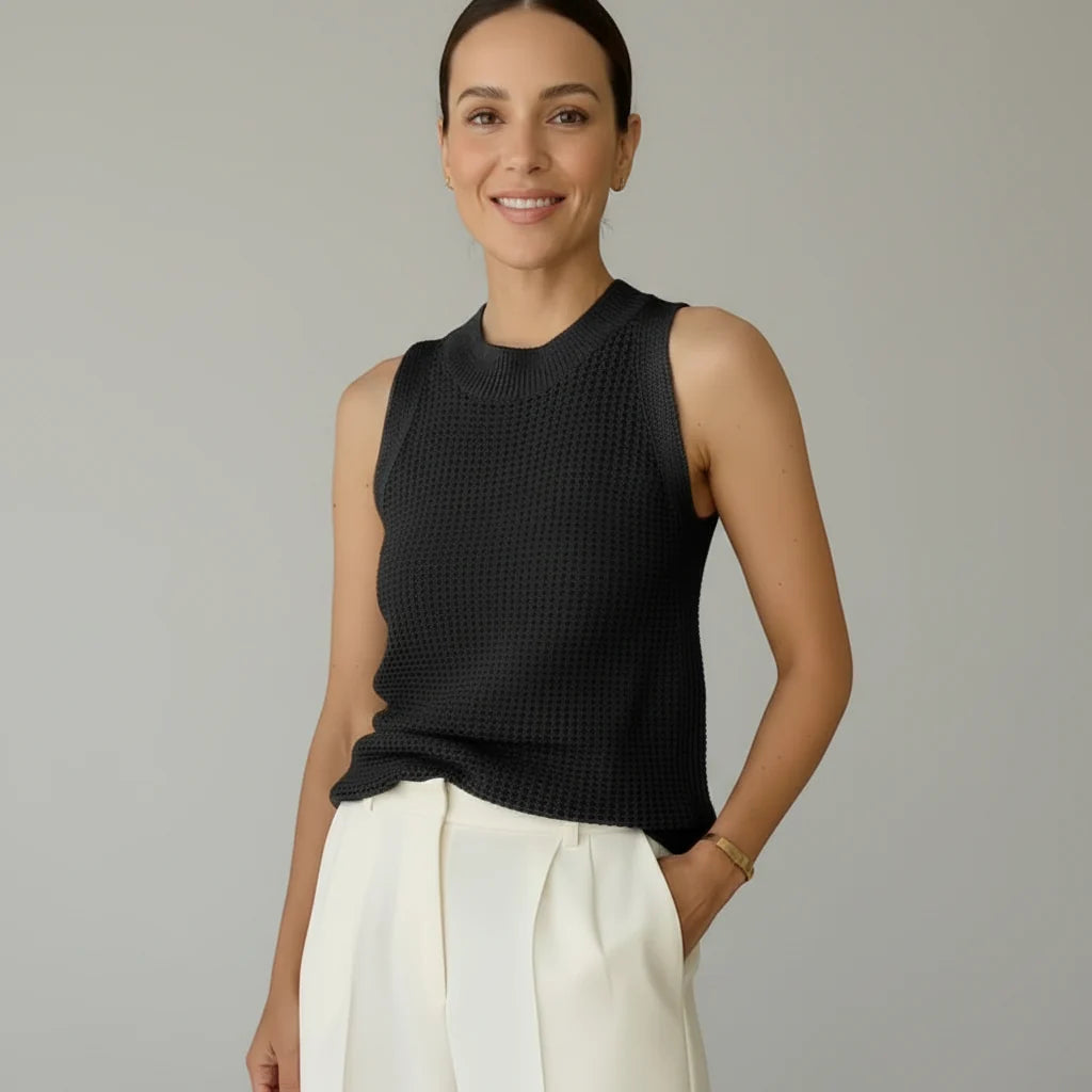 Loose Knit Tank Top with Crew Neck