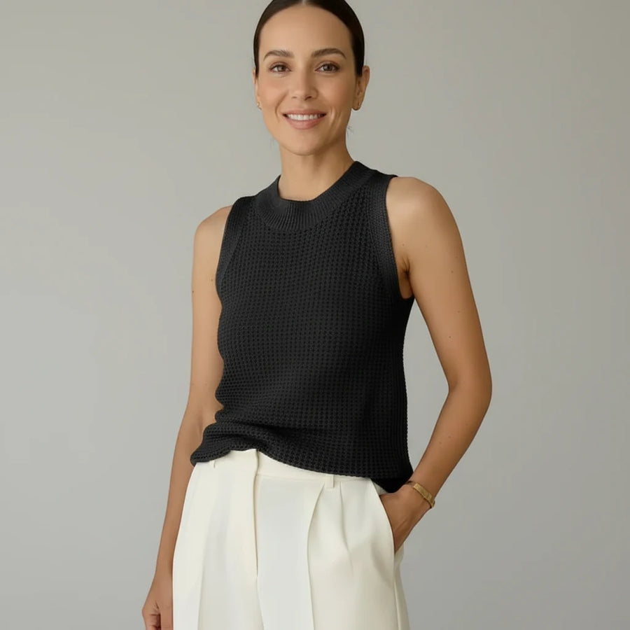 Loose Knit Tank Top with Crew Neck
