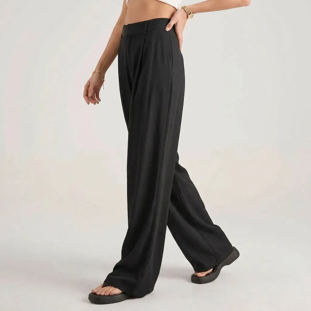 Pleated High-Waisted Wide-Leg Trousers with Pockets