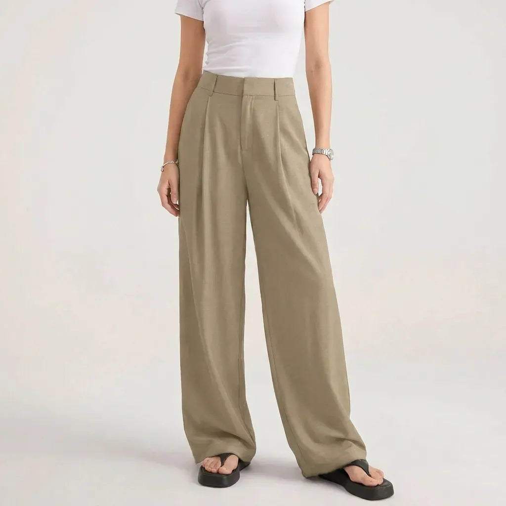 Pleated High-Waisted Wide-Leg Trousers with Pockets