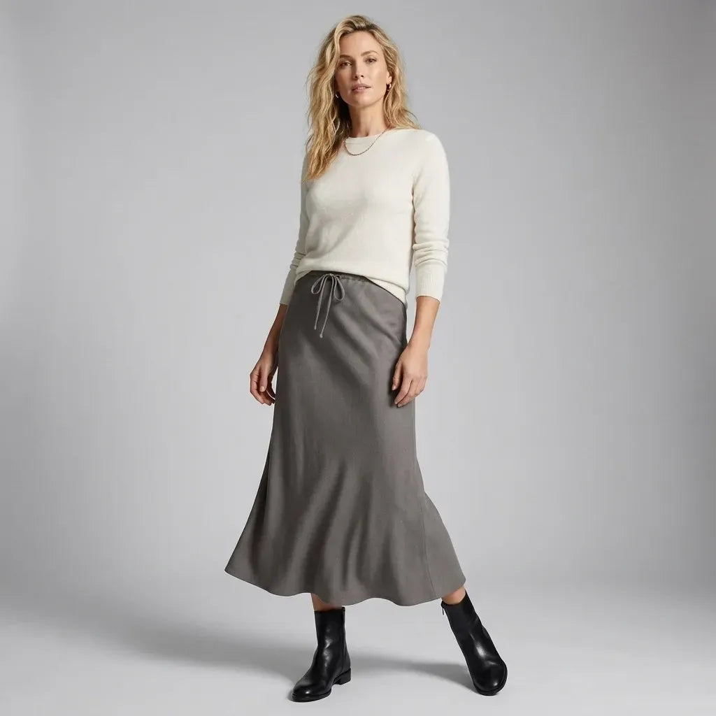 Drawstring Maxi Skirt with A-Line Silhouette