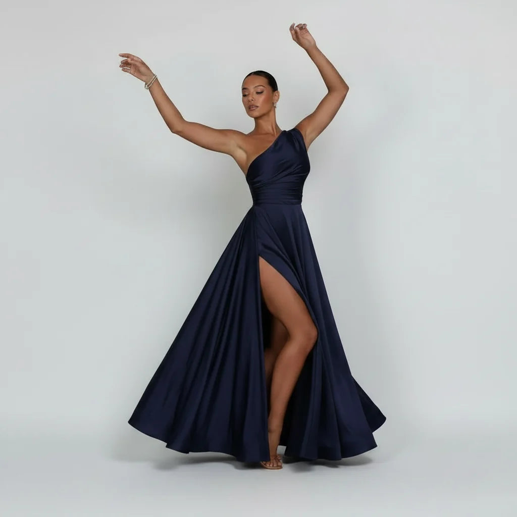One Shoulder Wedding Guest Dress with Slit