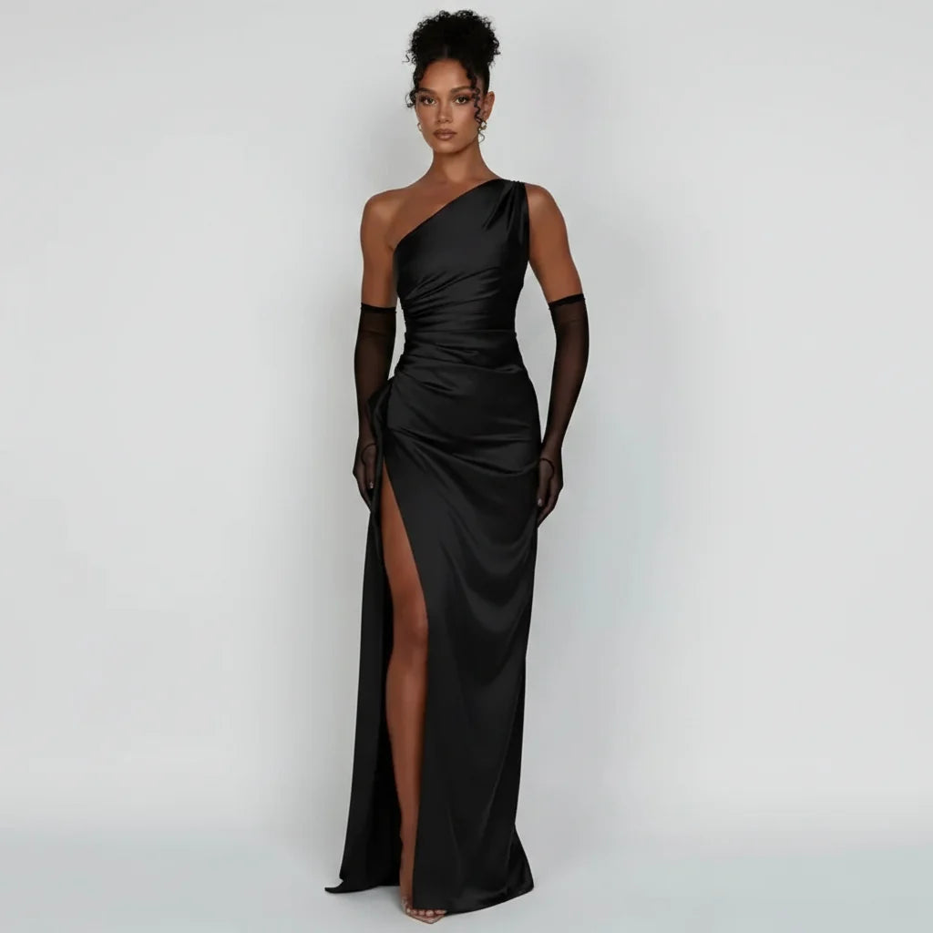 One Shoulder Wedding Guest Dress with Slit