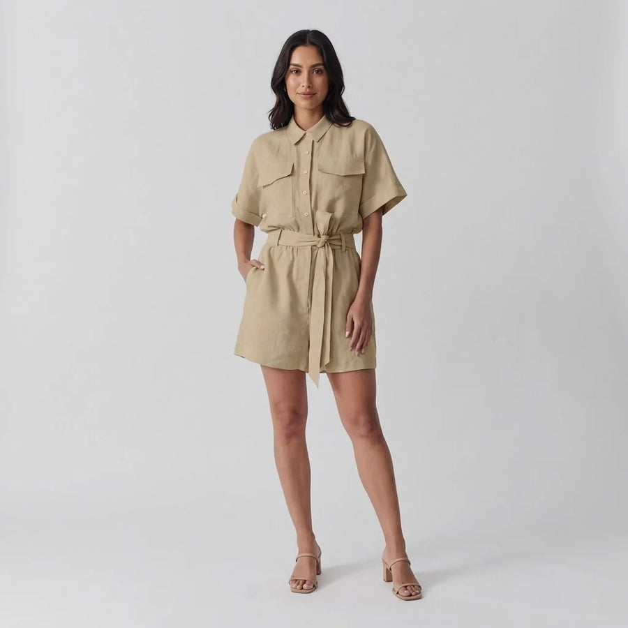 Women's Utility Shirt Playsuit with Tie Waist